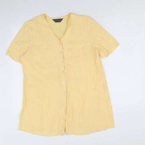 Debenhams Womens Yellow Viscose Tunic Blouse Size 14 V-Neck