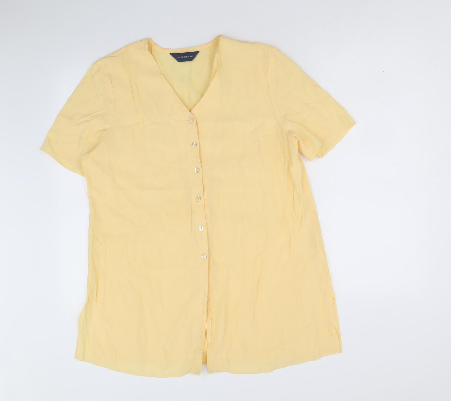 Debenhams Womens Yellow Viscose Tunic Blouse Size 14 V-Neck