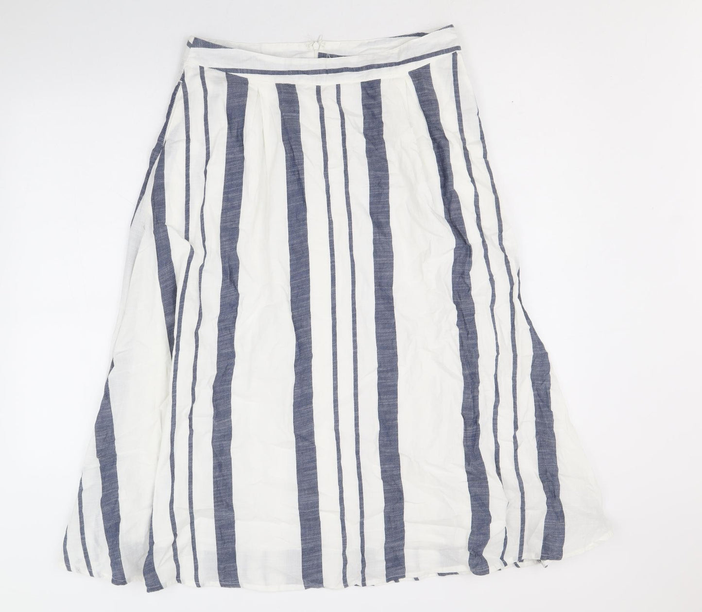 F&F Womens White Striped Cotton Swing Skirt Size 12 Zip