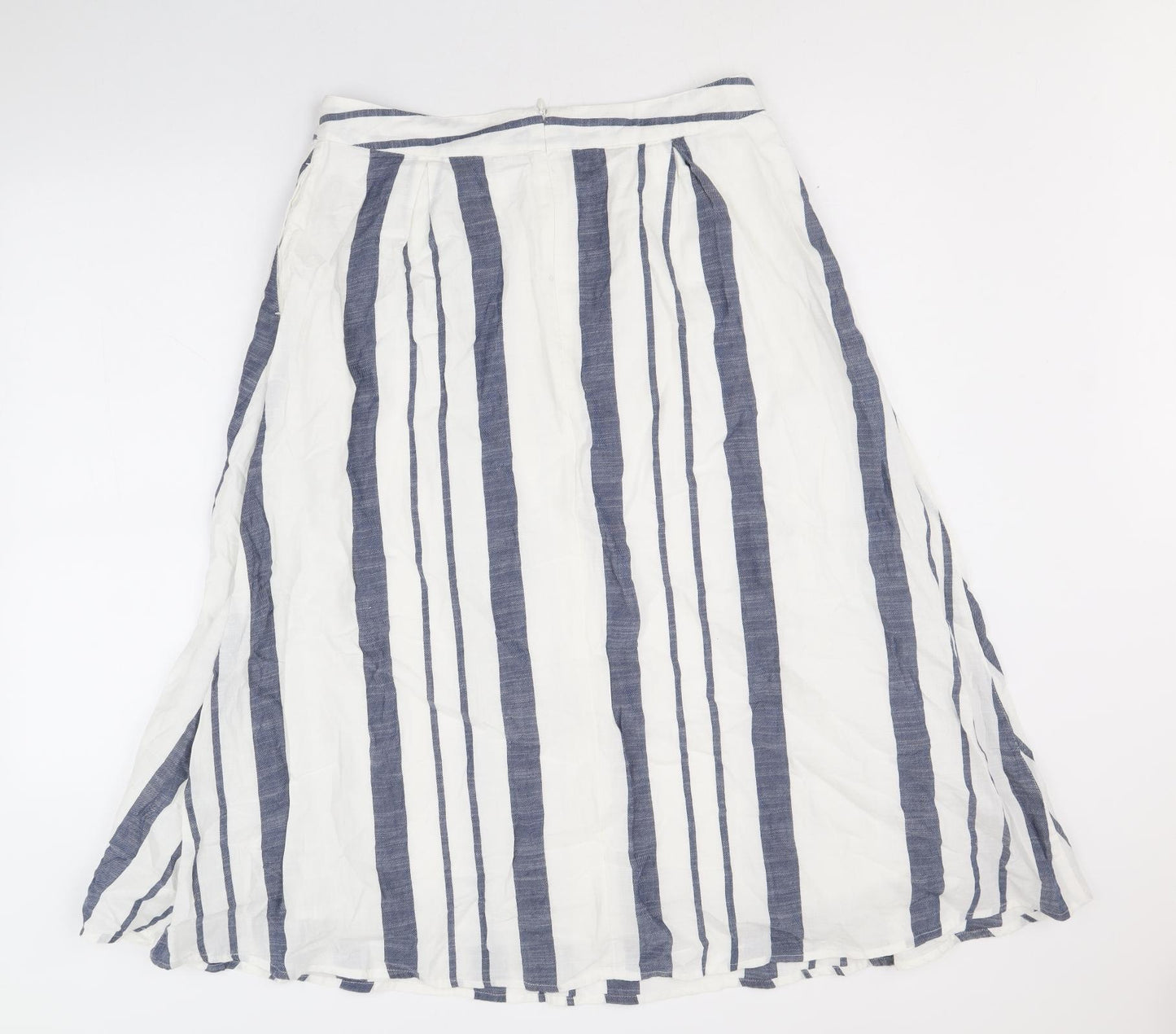 F&F Womens White Striped Cotton Swing Skirt Size 12 Zip