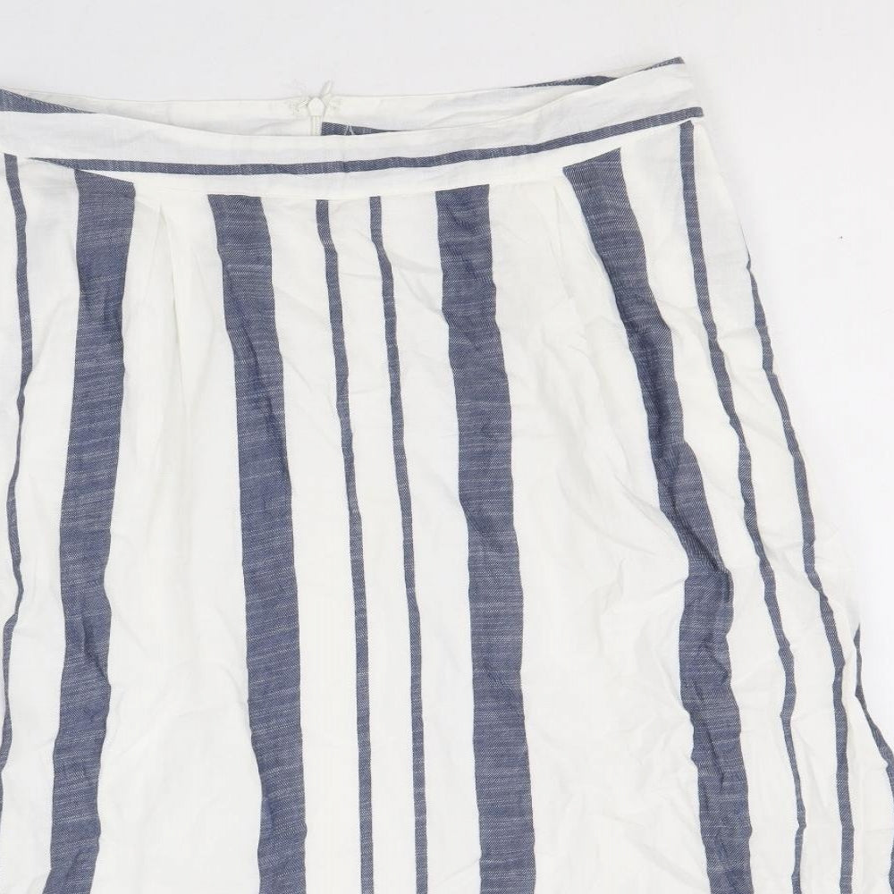 F&F Womens White Striped Cotton Swing Skirt Size 12 Zip