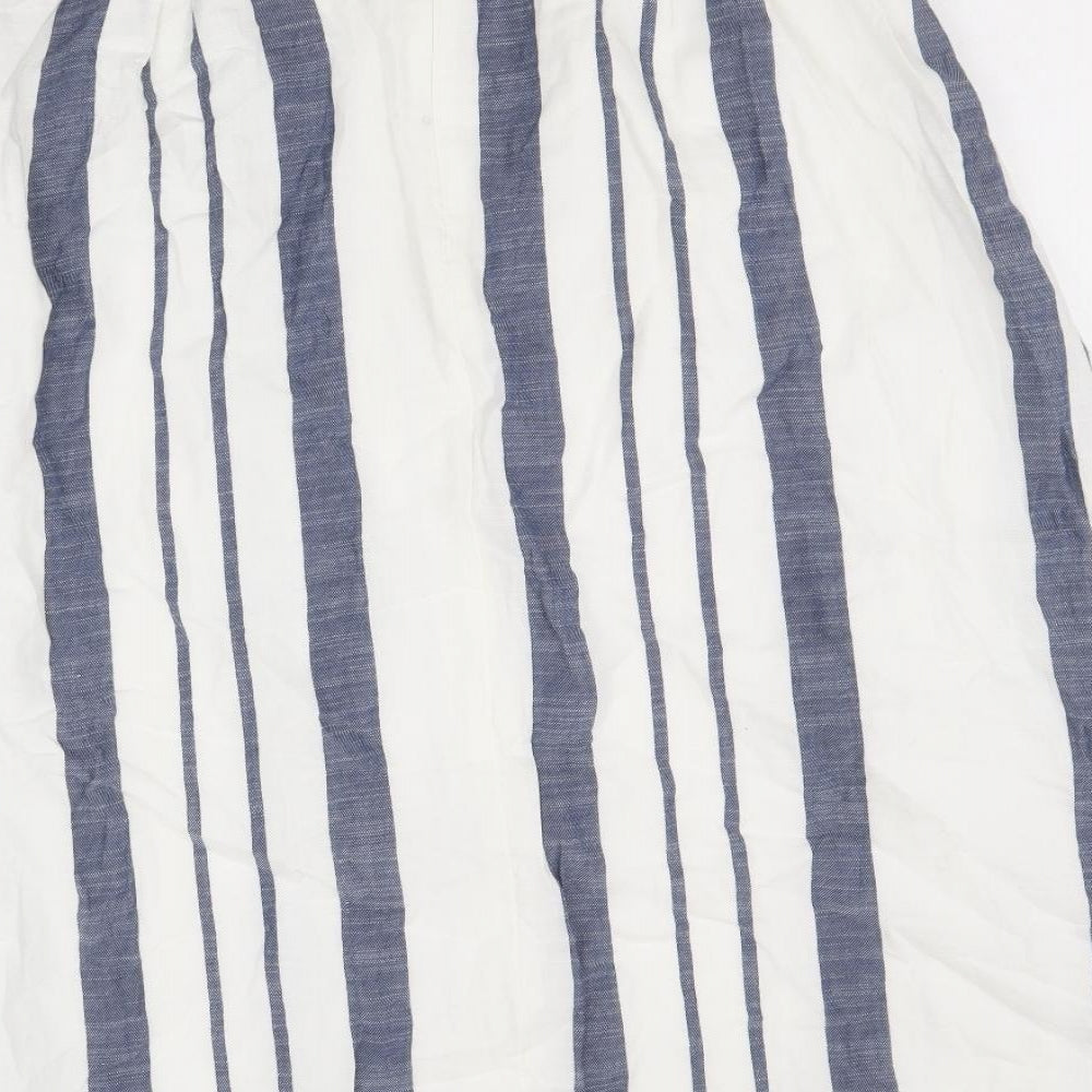 F&F Womens White Striped Cotton Swing Skirt Size 12 Zip