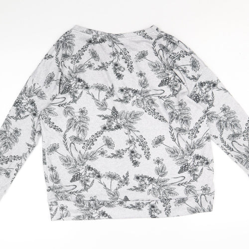 TU Womens Grey Round Neck Floral Polyester Pullover Jumper Size 10