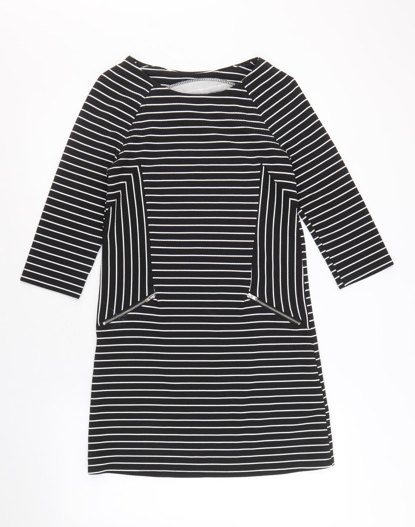 Warehouse Womens Black Striped Polyester A-Line Size 10 Round Neck Pullover