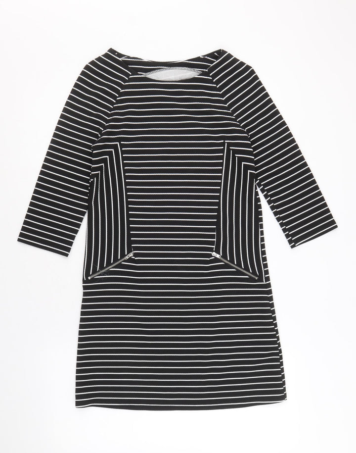 Warehouse Womens Black Striped Polyester A-Line Size 10 Round Neck Pullover
