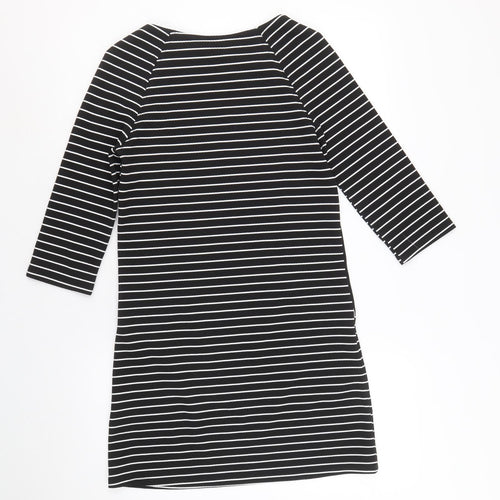 Warehouse Womens Black Striped Polyester A-Line Size 10 Round Neck Pullover