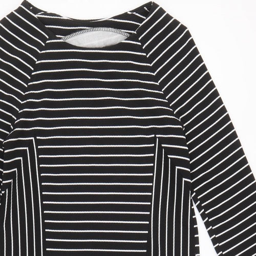 Warehouse Womens Black Striped Polyester A-Line Size 10 Round Neck Pullover