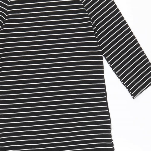 Warehouse Womens Black Striped Polyester A-Line Size 10 Round Neck Pullover