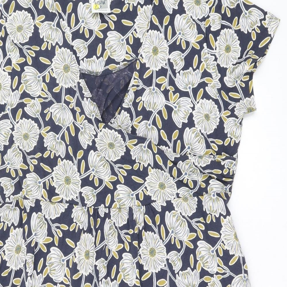 Weird Fish Womens Multicoloured Floral Cotton A-Line Size 18 V-Neck Pullover