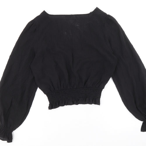Marks and Spencer Womens Black Lyocell Cropped Blouse Size 12 V-Neck