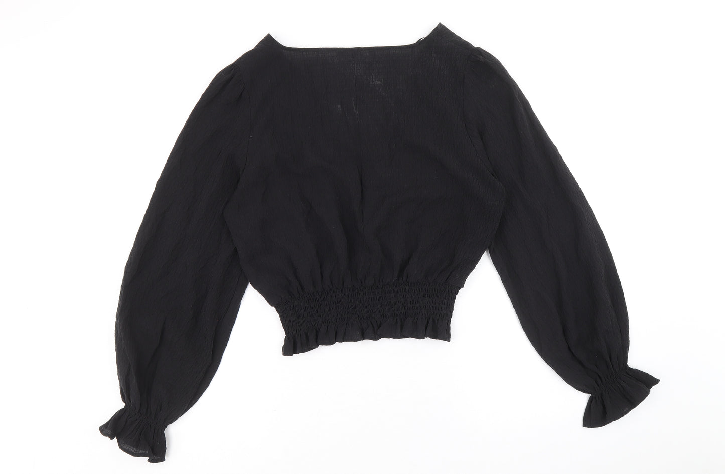 Marks and Spencer Womens Black Lyocell Cropped Blouse Size 12 V-Neck