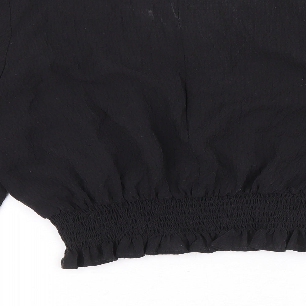 Marks and Spencer Womens Black Lyocell Cropped Blouse Size 12 V-Neck
