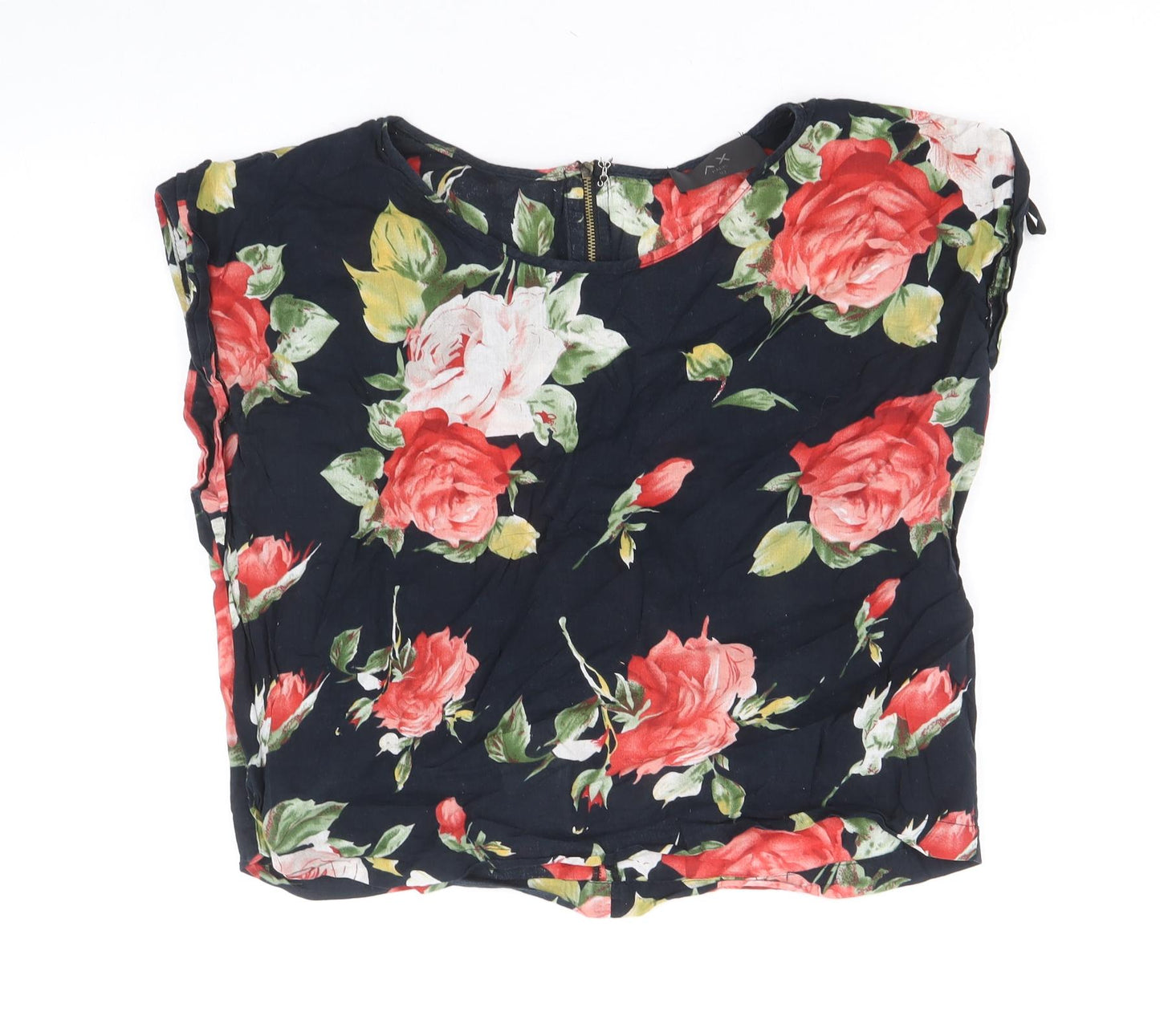 AX Paris Womens Black Floral 100% Cotton Basic T-Shirt Size 10 Scoop Neck
