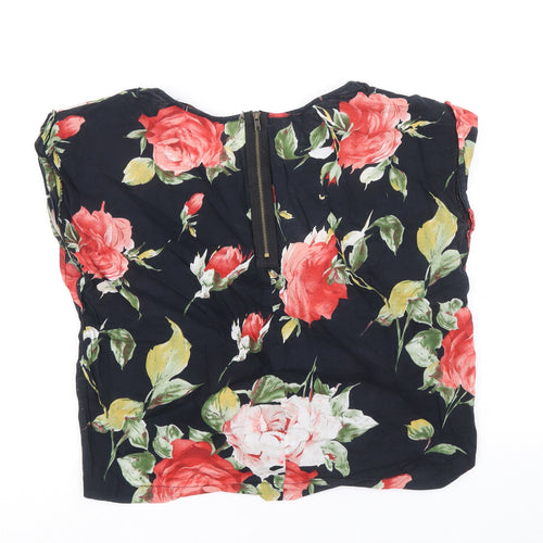 AX Paris Womens Black Floral 100% Cotton Basic T-Shirt Size 10 Scoop Neck