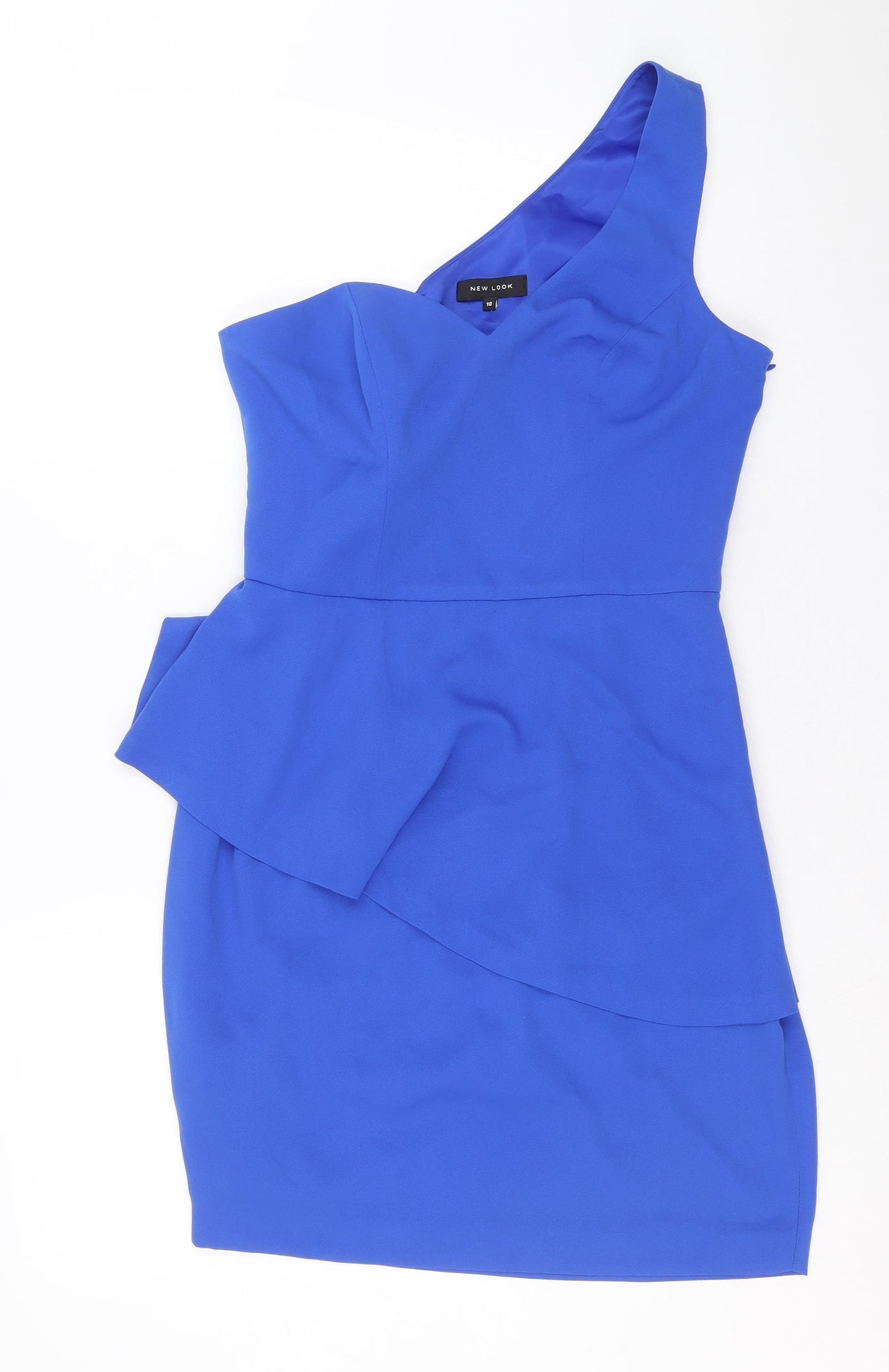 New Look Womens Blue Polyester Bodycon Size 10 One Shoulder Zip