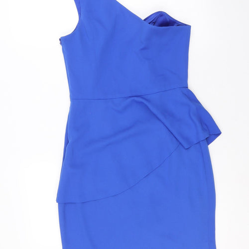 New Look Womens Blue Polyester Bodycon Size 10 One Shoulder Zip
