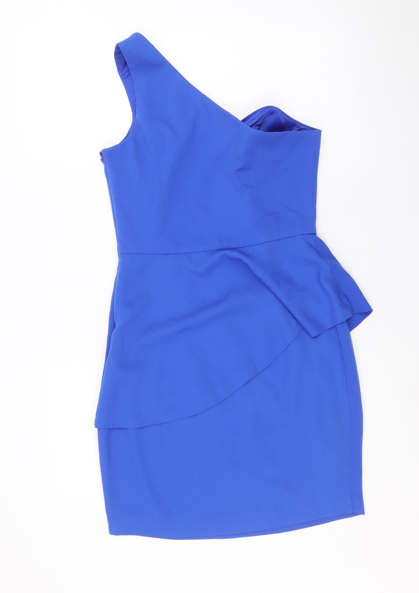 New Look Womens Blue Polyester Bodycon Size 10 One Shoulder Zip