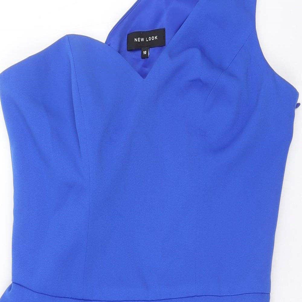 New Look Womens Blue Polyester Bodycon Size 10 One Shoulder Zip