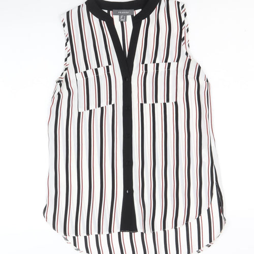 Primark Womens White Striped Polyester Basic Button-Up Size 8 V-Neck