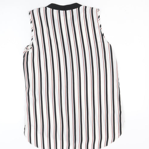 Primark Womens White Striped Polyester Basic Button-Up Size 8 V-Neck