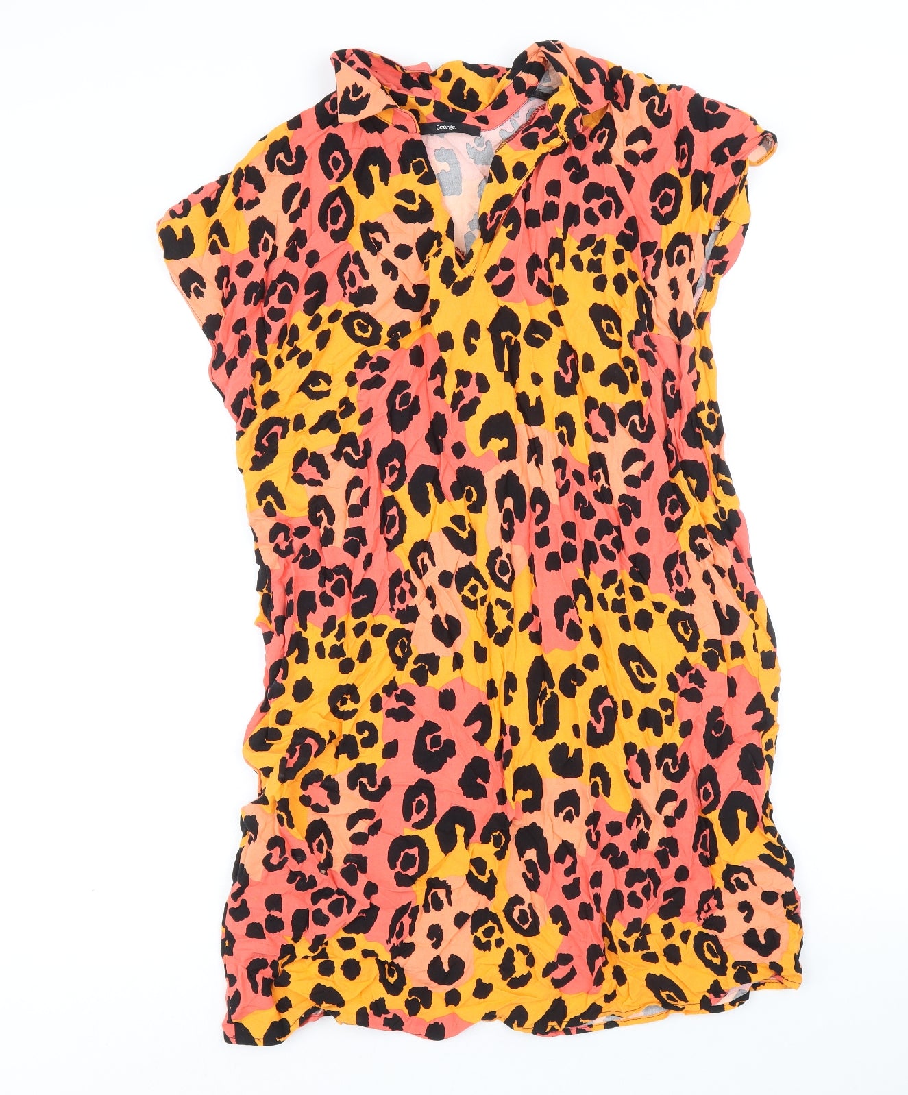 George Womens Orange Animal Print Viscose A-Line Size 12 V-Neck Pullover - Leopard Pattern