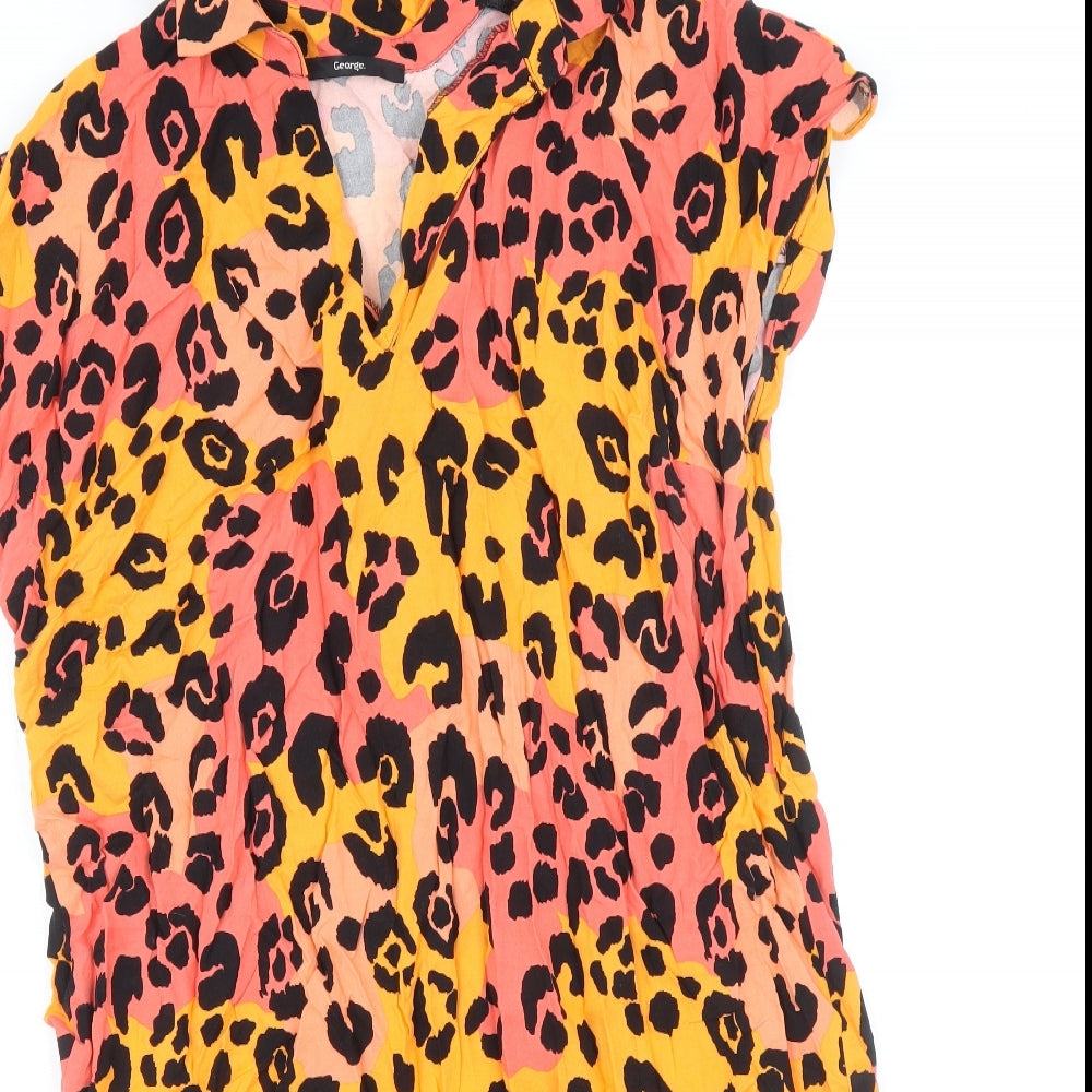 George Womens Orange Animal Print Viscose A-Line Size 12 V-Neck Pullover - Leopard Pattern
