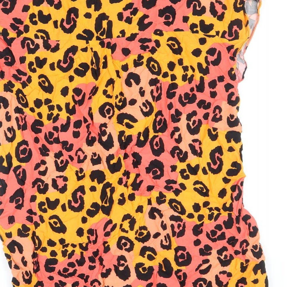 George Womens Orange Animal Print Viscose A-Line Size 12 V-Neck Pullover - Leopard Pattern