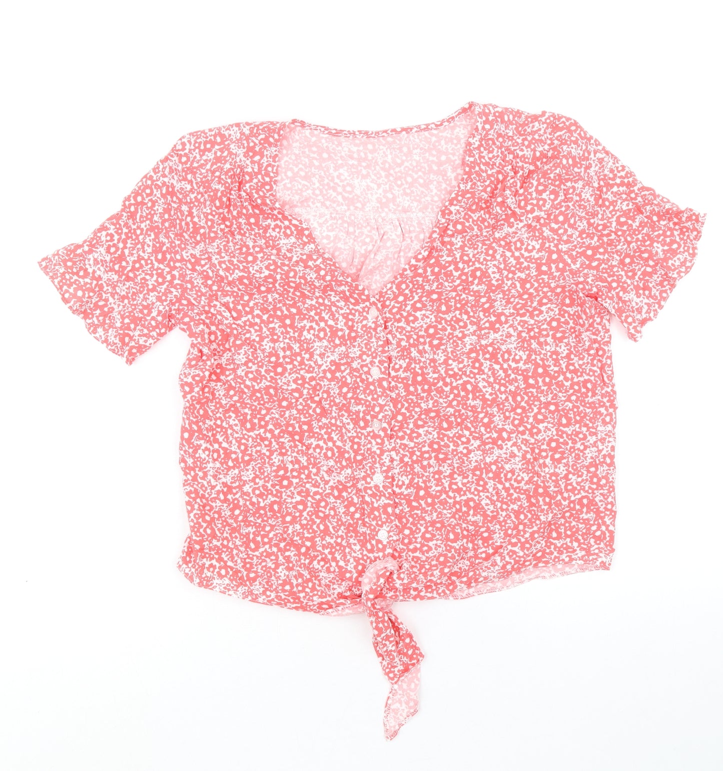 George Womens Pink Geometric Viscose Basic Blouse Size 8 V-Neck