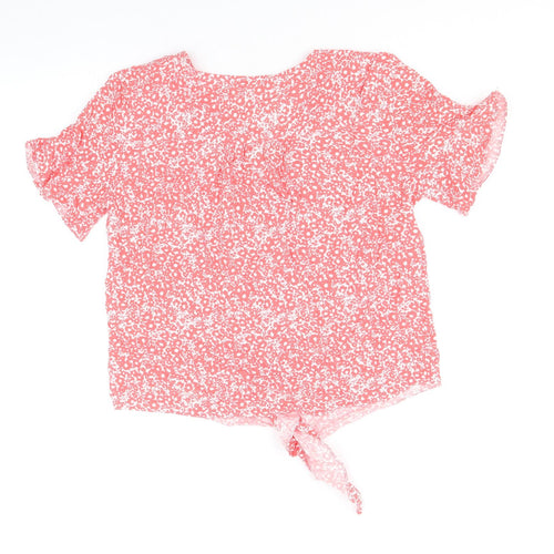 George Womens Pink Geometric Viscose Basic Blouse Size 8 V-Neck