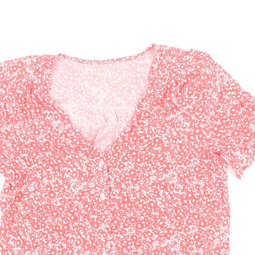 George Womens Pink Geometric Viscose Basic Blouse Size 8 V-Neck