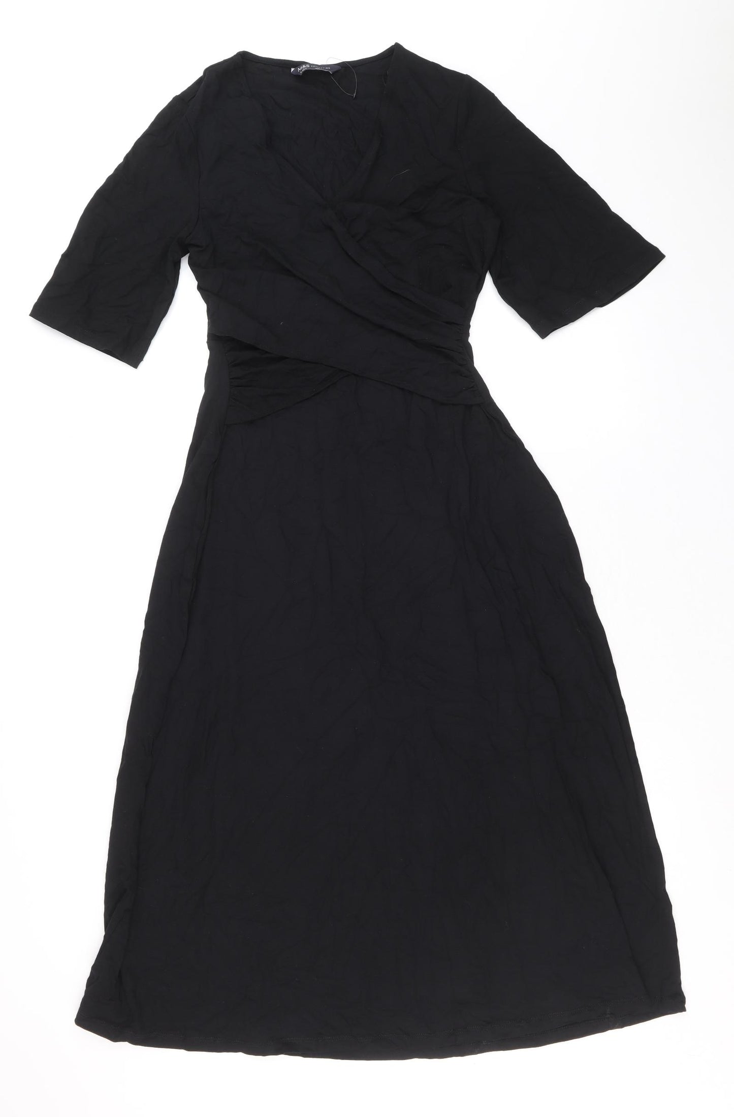 Marks and Spencer Womens Black Viscose Fit & Flare Size 8 V-Neck Pullover