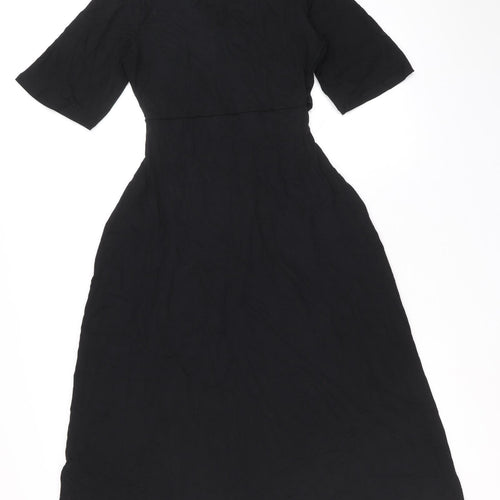 Marks and Spencer Womens Black Viscose Fit & Flare Size 8 V-Neck Pullover