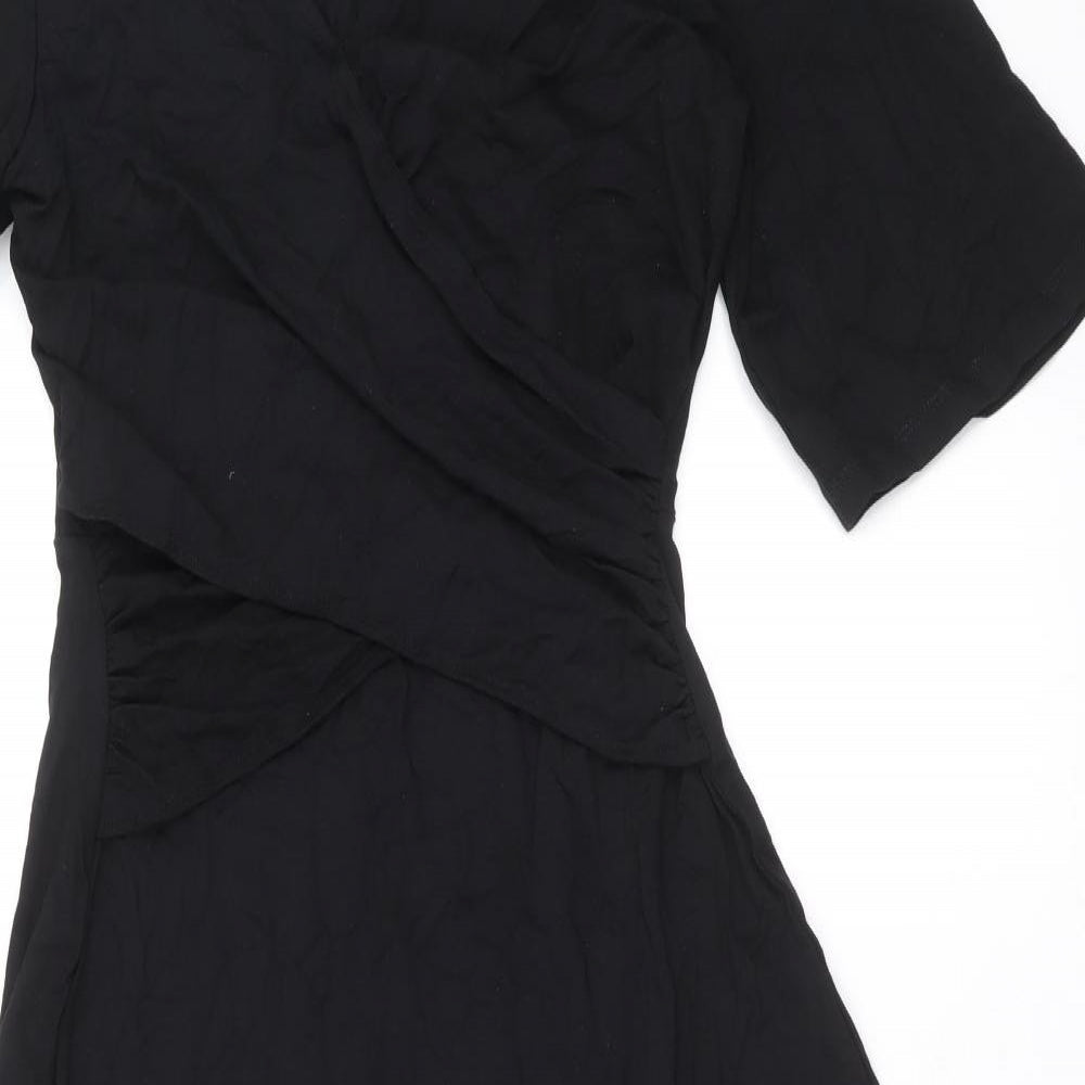 Marks and Spencer Womens Black Viscose Fit & Flare Size 8 V-Neck Pullover