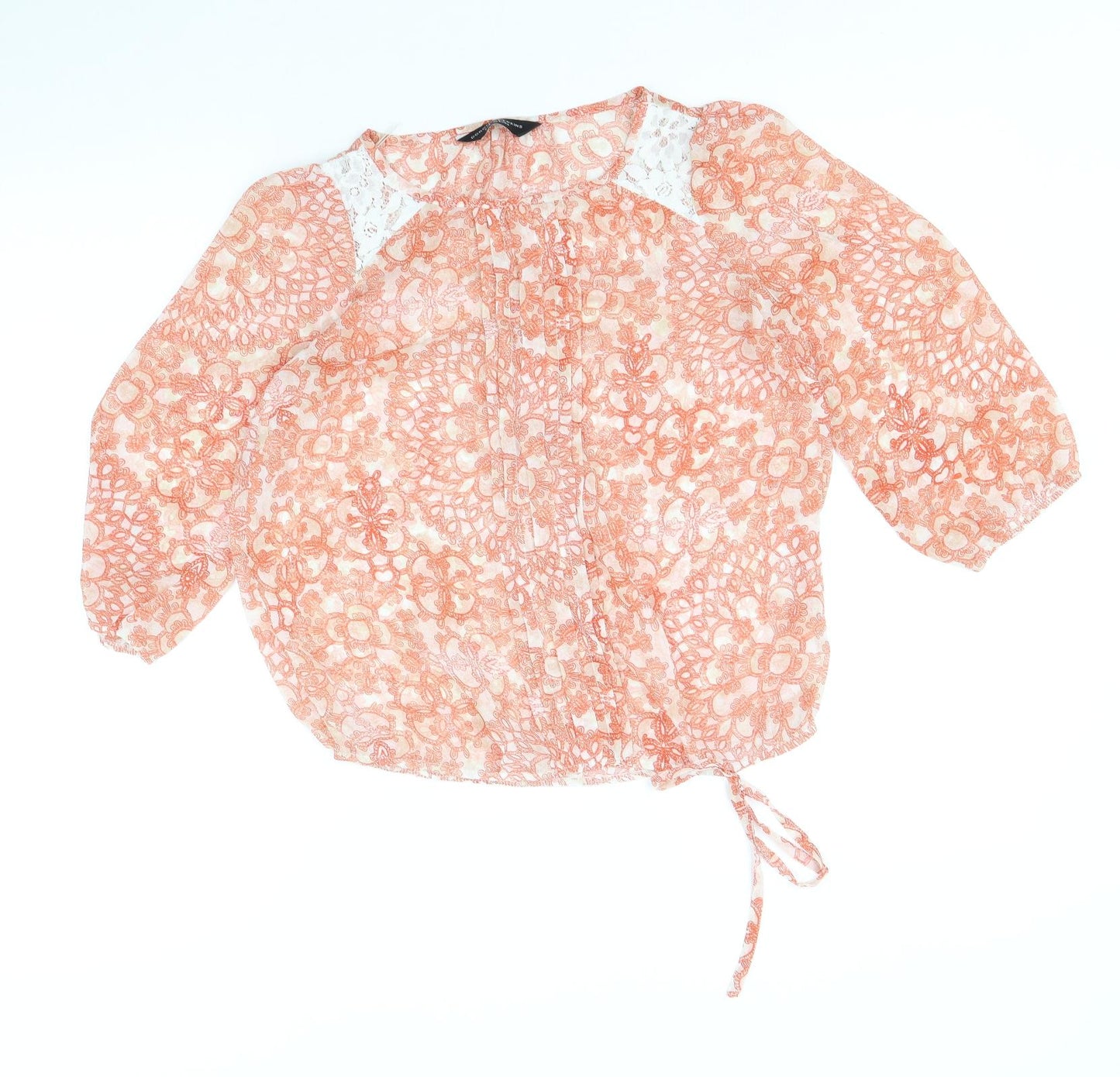 Dorothy Perkins Womens Orange Geometric Polyester Basic Blouse Size 8 Round Neck - Lace Detail