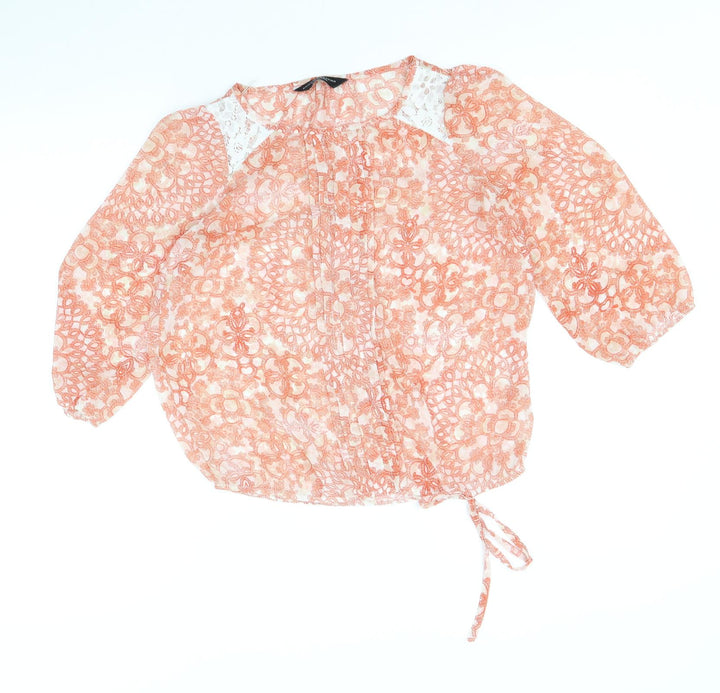 Dorothy Perkins Womens Orange Geometric Polyester Basic Blouse Size 8 Round Neck - Lace Detail