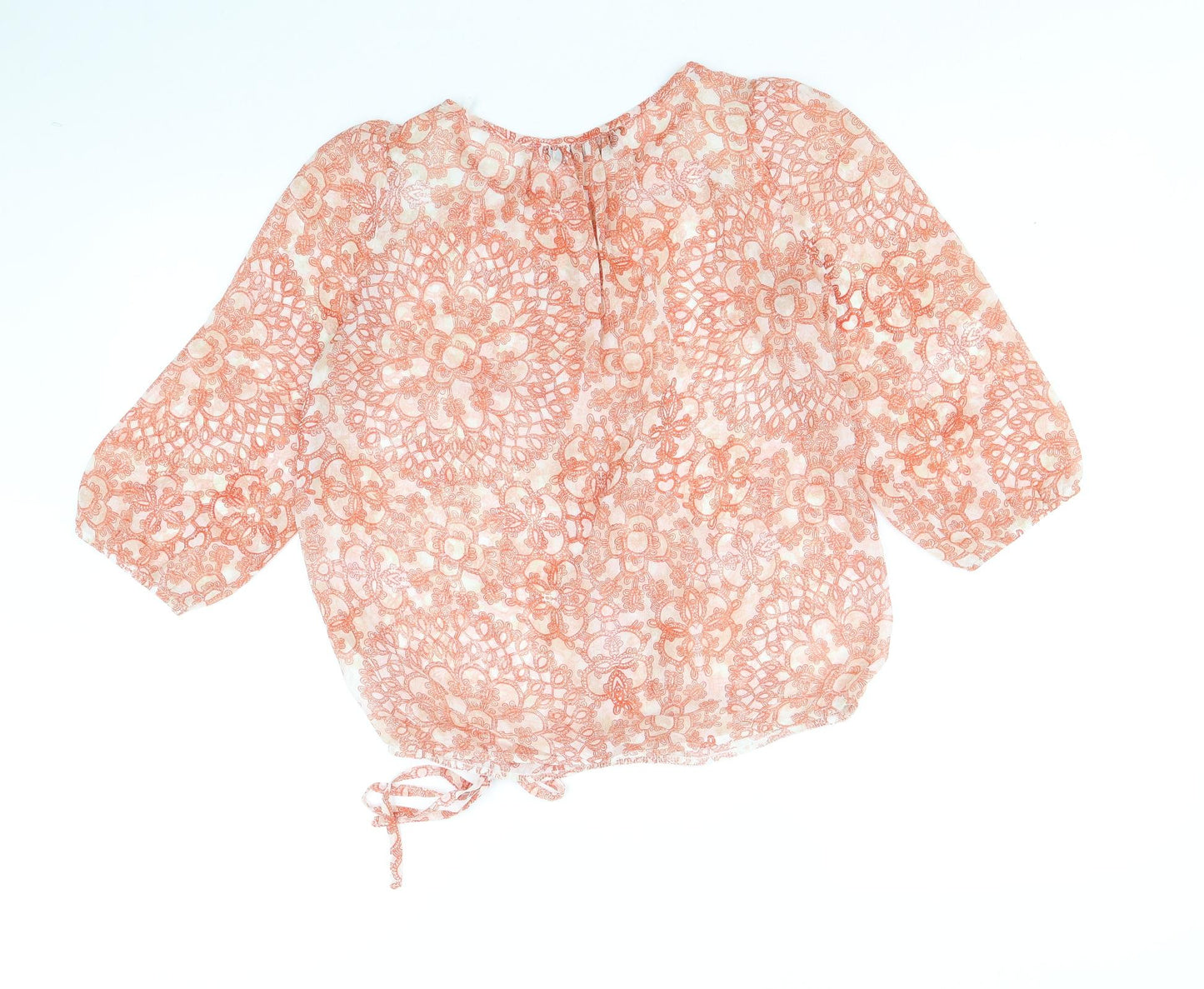 Dorothy Perkins Womens Orange Geometric Polyester Basic Blouse Size 8 Round Neck - Lace Detail