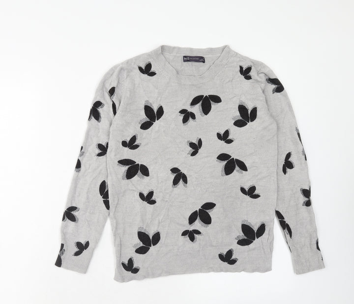 Marks and Spencer Womens Grey Round Neck Floral Acrylic Pullover Jumper Size 10