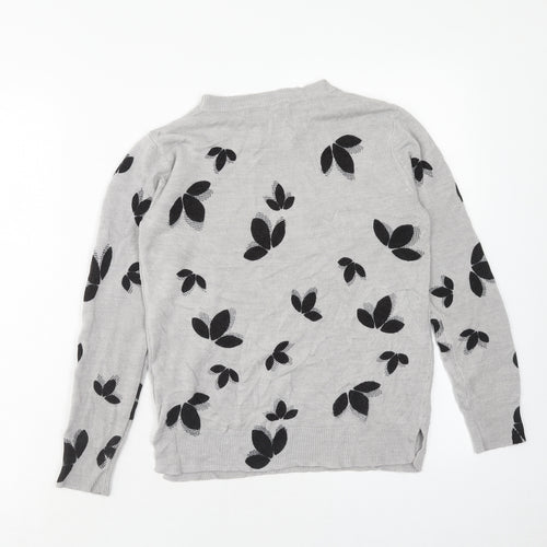 Marks and Spencer Womens Grey Round Neck Floral Acrylic Pullover Jumper Size 10