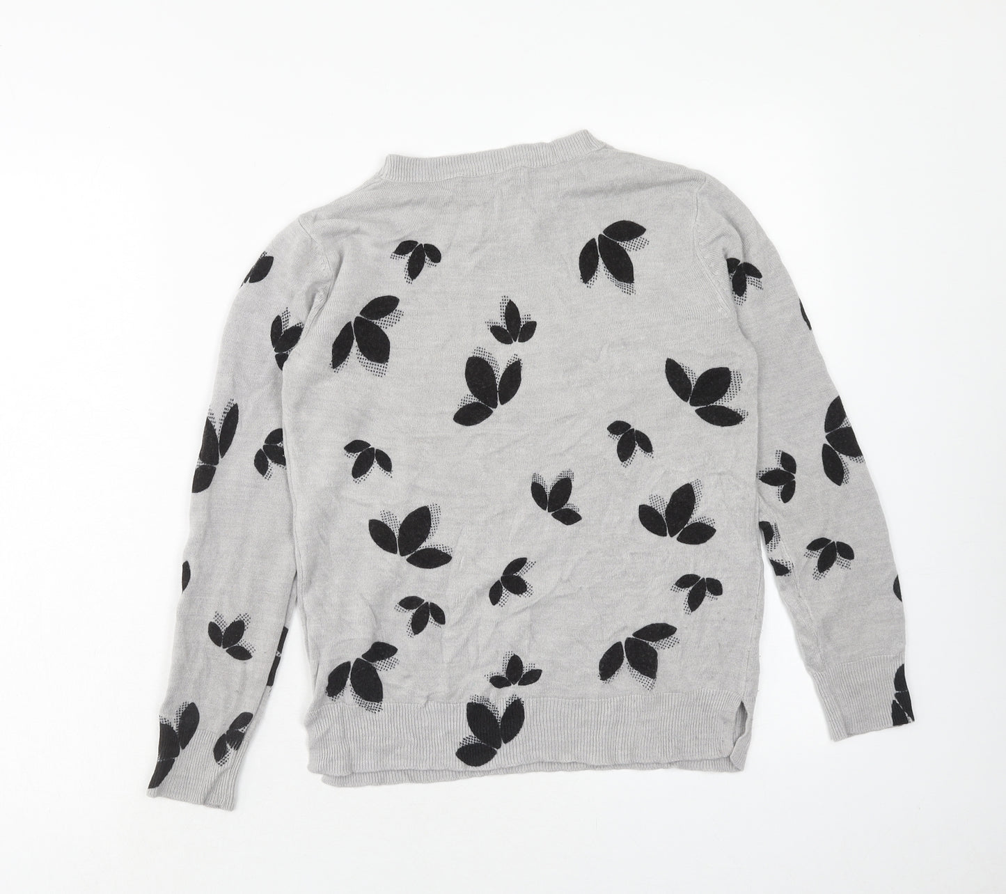 Marks and Spencer Womens Grey Round Neck Floral Acrylic Pullover Jumper Size 10