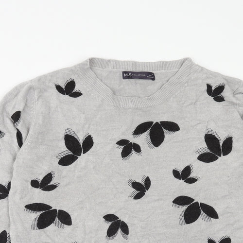 Marks and Spencer Womens Grey Round Neck Floral Acrylic Pullover Jumper Size 10
