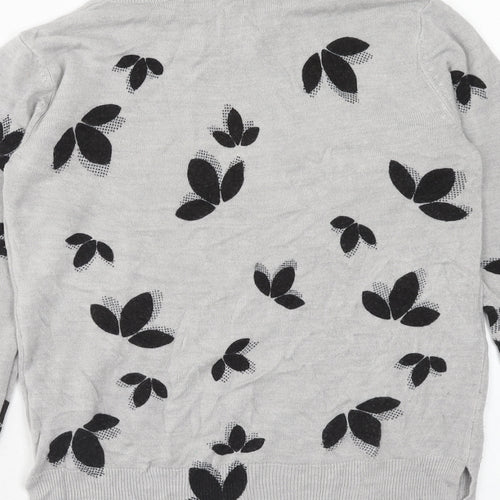 Marks and Spencer Womens Grey Round Neck Floral Acrylic Pullover Jumper Size 10