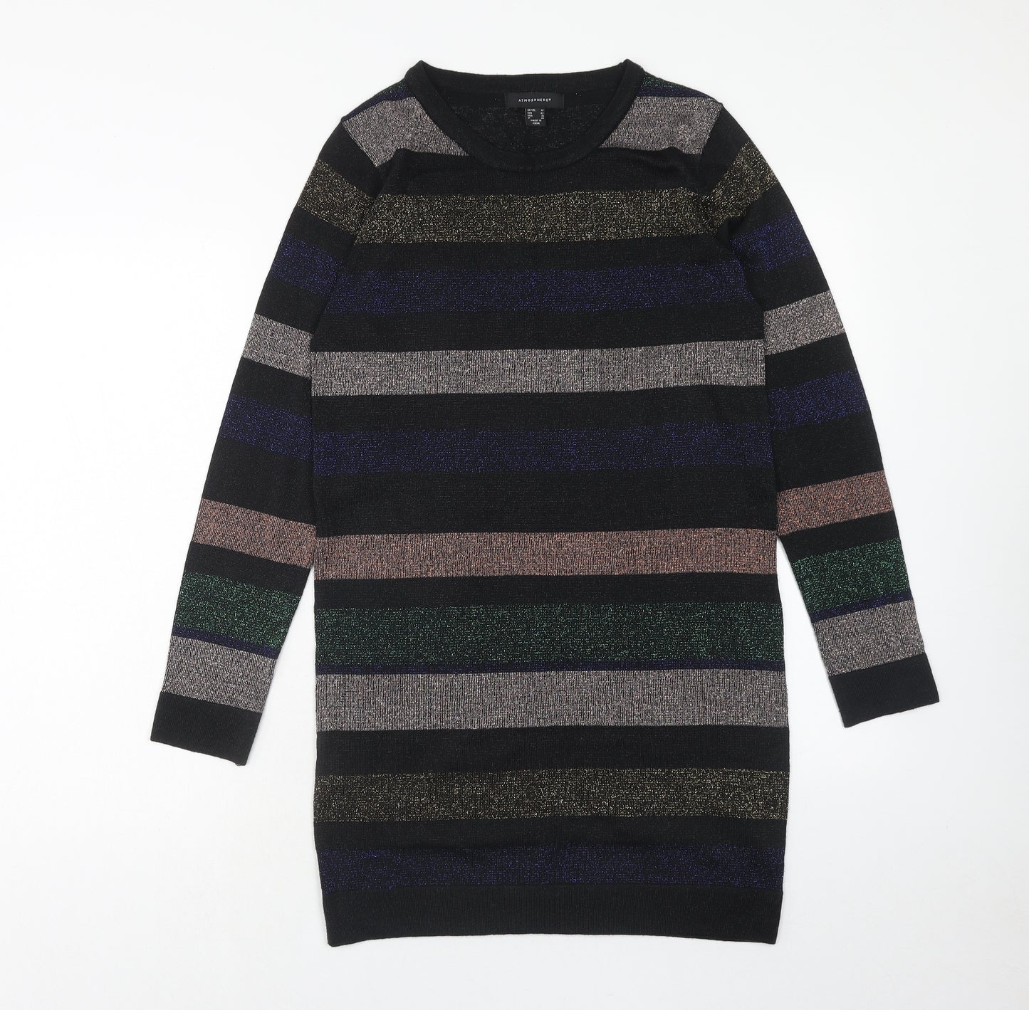 Atmosphere Womens Multicoloured Striped Acrylic Jumper Dress Size 14 Round Neck Pullover