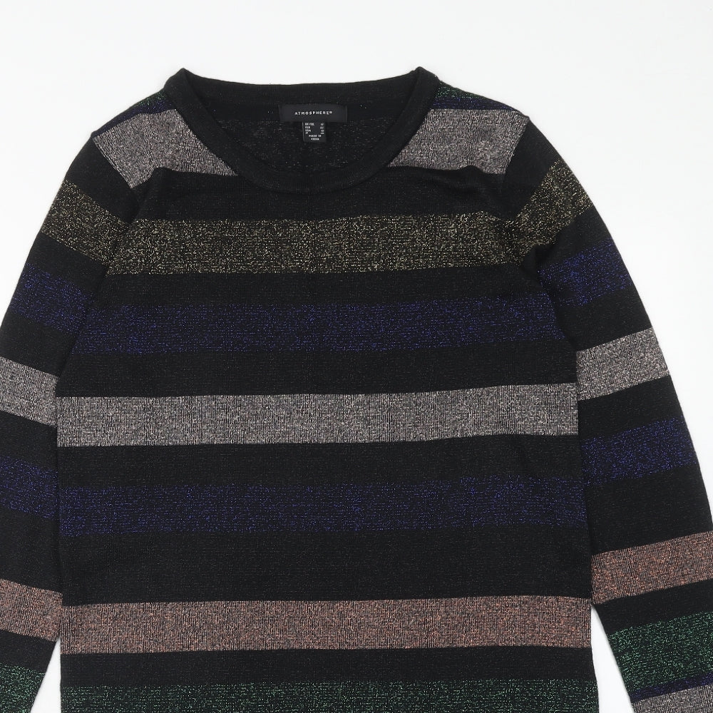 Atmosphere Womens Multicoloured Striped Acrylic Jumper Dress Size 14 Round Neck Pullover