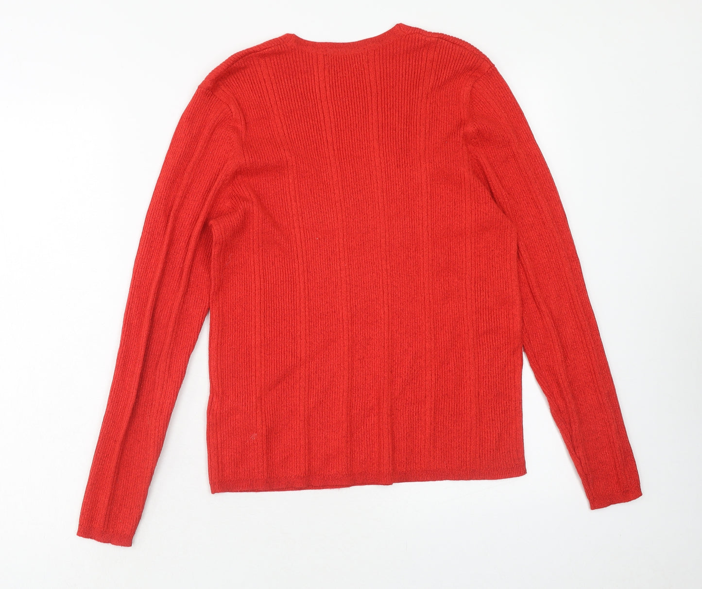Marks and Spencer Womens Red V-Neck Viscose Pullover Jumper Size 14