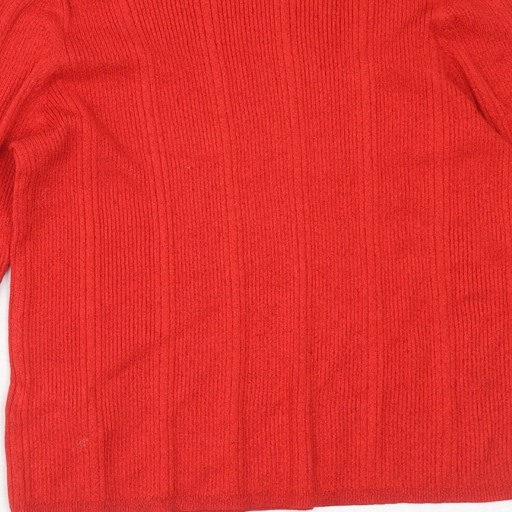 Marks and Spencer Womens Red V-Neck Viscose Pullover Jumper Size 14