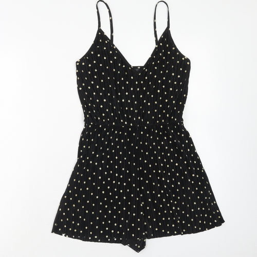 Tophop Womens Black Polka Dot Viscose Playsuit One-Piece Size 6 Pullover - Plisse