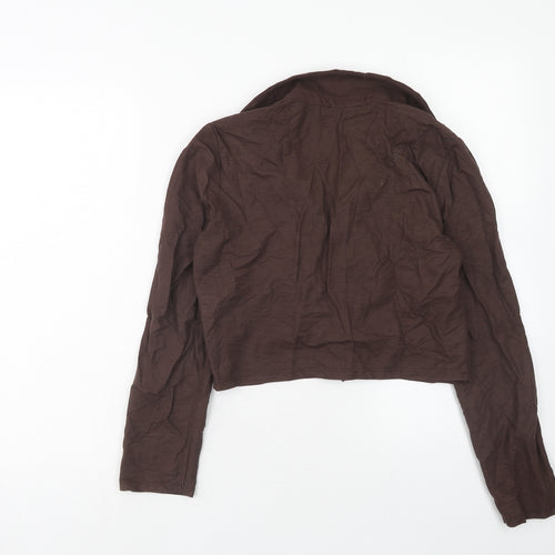 Zara Womens Brown Viscose Cropped Blouse Size L Collared - Front Ruched