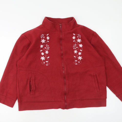Anne De Lancay Womens Red Jacket Size M Zip - Flower Detail