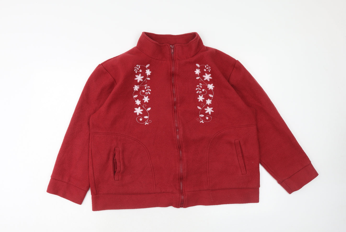 Anne De Lancay Womens Red Jacket Size M Zip - Flower Detail