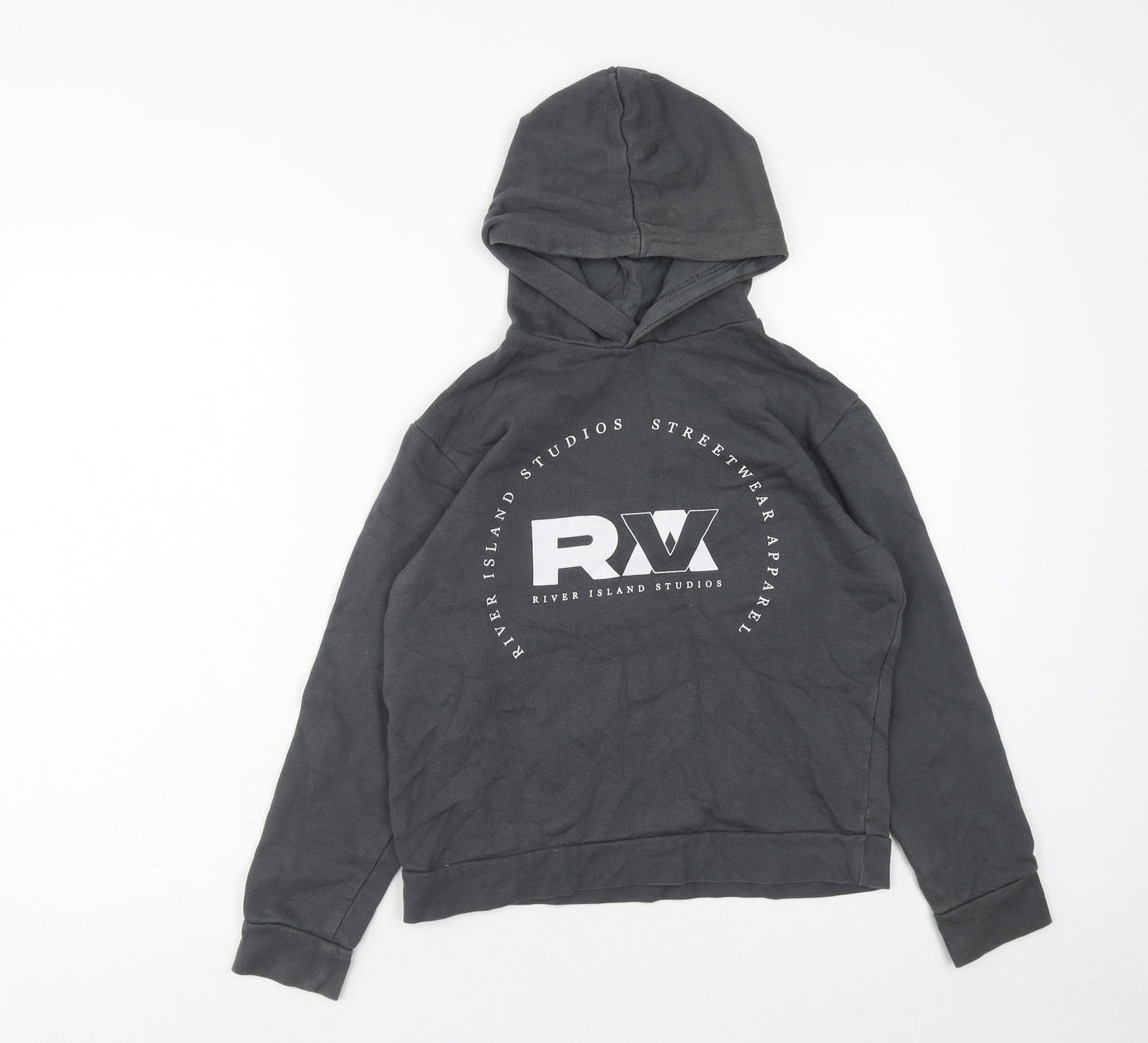 River Island Girls Grey Cotton Pullover Hoodie Size 11-12 Years Pullover